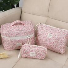 Ditsy Floral Makeup Bag Set, Large Capacity Travel Toiletry Bag, Soft Cosmetic Organizer Bag - Multicolor - View 7