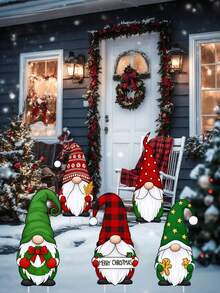 4pcs Christmas Garden Sign Set - Art Deco Style Santa And Reindeer Courtyard Sign, Durable Plastic Material, Outdoor Holiday Decoration, Suitable For Lawn Display, Outdoor Christmas Decorations, Christmas Courtyard Lawn Decorations, Indoor And Outdoor Decorative Sign Marker