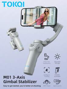 TOKQI Handheld Gimbal Stabilizer With For Smartphone, 3-Axis Multi-Functional AI Facial Tracking Phone Holder With Built-In Fill Light,Portable And Foldable Phone Stabilizer Selfie Stick Tripod For Anti-Shake Shooting,Vlogging,Video Recording - Multicolor - View 3