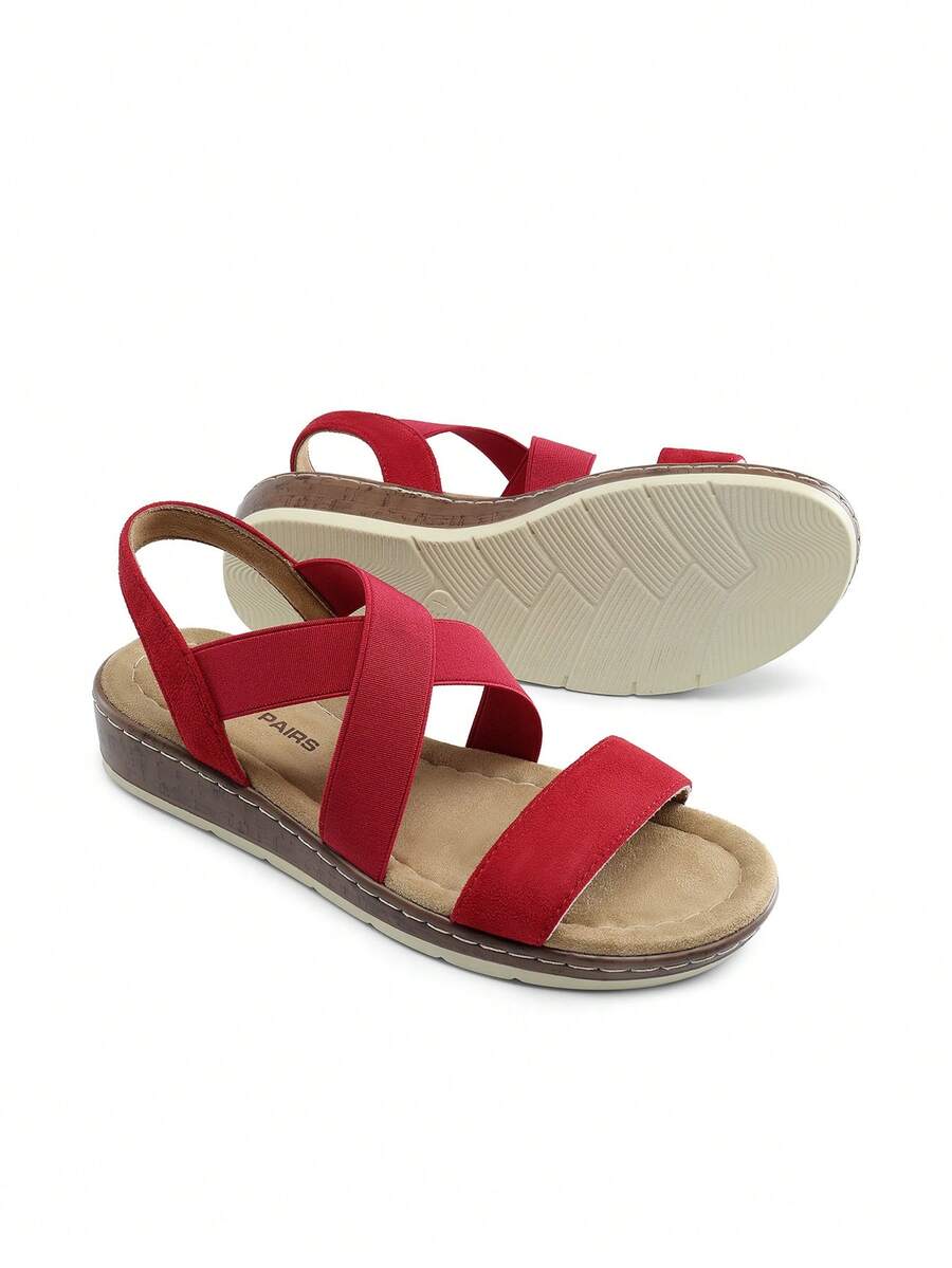 Women Low Wedge Heels Sandals Cross Strappy Slip On Flat Sandals Summer Comfortable Dressy Casual Vacation Walking Shoes Red - Đỏ - Xem 1