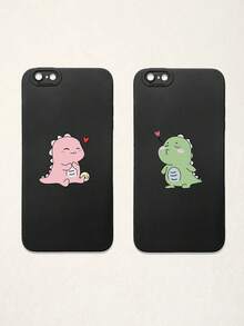 2pcs Minimalist Black Phone Cases, Dinosaur Phone Cases, Couple Phone Cases, Lens Protection Phone Cases, Compatible With IPhone & Galaxy, Phone Cases, Cases Compatible With IPhone 17 Pro Max, Covers, Cute Phone Cases, Compatible With IPhone 13 Case, Compatible With IPhone 15 Case, Phone Cases, Galaxy Phone Cases, Suitable As Birthday Gifts, Girlfriend, Boyfriend Or For Personal Use - Multicolor - View 22
