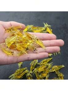 30pcs Realistic Green Silicone Shrimp Fishing Lures With Hooks - Soft Bait For Sea Bass And Bent Mouth Fish, Includes Storage Box, Fishing Bait - Yellow - View 2