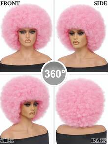 70年代非洲风刘海假发，卷曲非洲假发，蓬松卷曲非洲风假发，高品质合成大号非洲风假发 - 粉色 - 查看 5