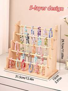 1个4层/5层木制首饰架，项链手链收纳架，适用于珠子、珠宝、手表、发饰等，可拆卸设计，坚固耐用，适合家庭和珠宝店使用