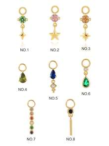 1Pc 925 Sterling Silver Earring Colorful CZ/ Moss Agate Dangle Chain Charm | Garnet Gold Plated Conch Charm| Rook Helix Cartilage Charm| Sterling Silver Natural Gemstone Addon - Silver - View 1