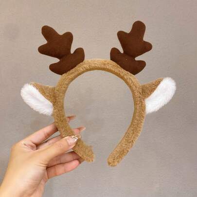 1 Peça Tiara de Orelha com Chifres de Rena Fofa, Acessório Decorativo de Natal, Presilha de Cabelo de Pelúcia para Mulheres