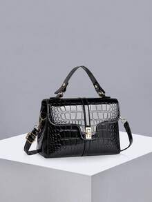 1pc Fashionable And Casual Mirrored Crocodile-Grain Ladies' Handbag, Single-Handed, Crossbody, Or Shoulder-Length, With A Flip-Lock Closure And Exquisite Small Square Bag