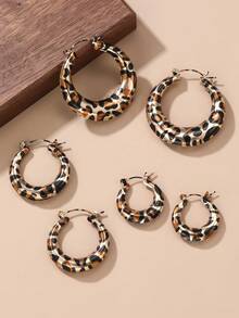 1/3对复古豹纹圈形耳环，优雅百搭，适合日常佩戴和派对场合。 - 彩色 - 查看 12