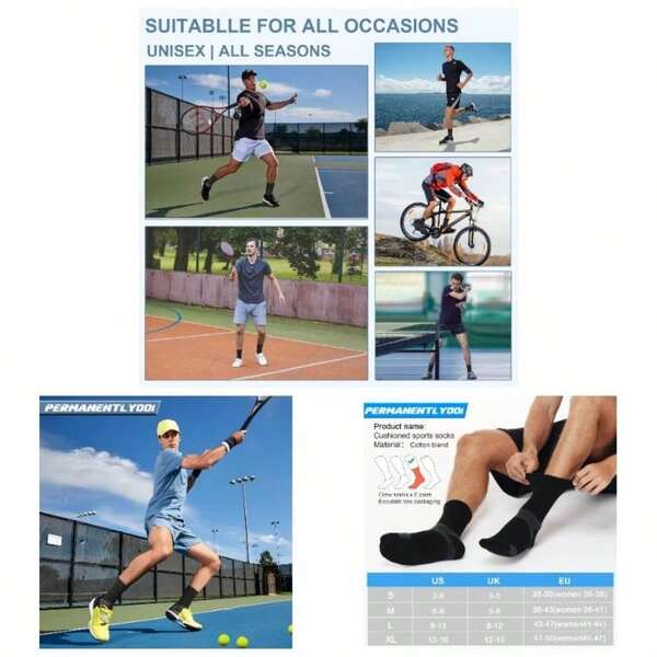 6 pares de calcetines deportivos de compresión para tobillos para hombres y mujeres, calcetines para tenis, pádel, running, baloncesto y gimnasio.
