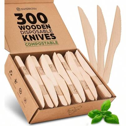 Wooden Compostable Utensils Set - 360 Pieces 120 Forks 120 Spoons 120 Knives Sturdy Wood Disposable Cutlery - Utensils Party - From Plastic Cutlery Set Eating