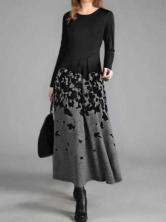 Vestido con estampado de mariposa en patchwork, elegante y casual para vacaciones, adecuado para salidas diarias, el trabajo, reuniones, otoño/invierno