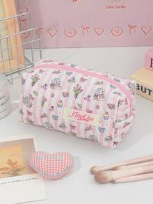 حقيبة مستحضرات تجميل مبطنة مزخرفة بالشريط والزهور الوردية، سعة كبيرة مع سحاب، منظم محمول للسفر للفوط الصحية والمفاتيح والهاتف والشاحن وأحمر الشفاه ومستحضرات التجميل والعطور وفرش المكياج، هدية مثالية للنساء والفتيات والطلاب في المناسبات والأعياد