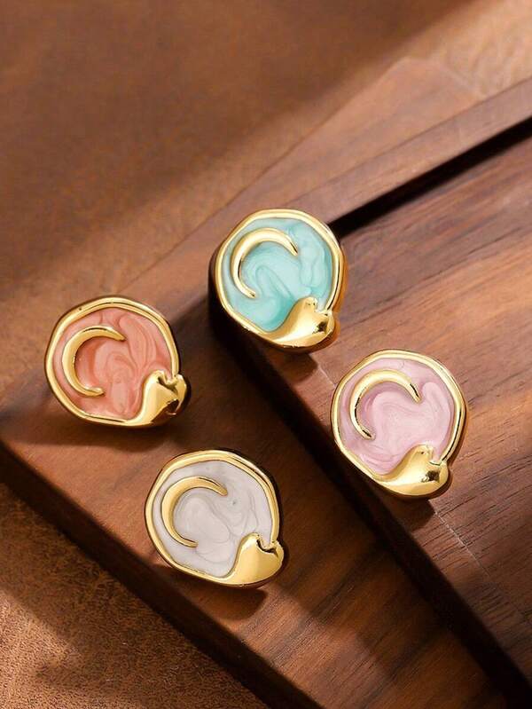 1 Pair Stainless Steel Moon & Heart Dangle Earrings, Unique Design, Versatile For Commuting, Fashionable & Delicate Jewelry Accessories For Women