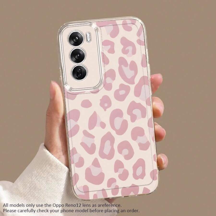 Funda de estampado de leopardo rosa para Oppo A3 A3 Pro A3X A16 A17K A38 A40 A55 A57 A57S A58 A60 A76 A77S A78 A79 A80 5G A95 A98 Reno 5 8T 10 11 Pro 12F Funda de teléfono de TPU transparente a prueba de golpes de cobertura completa, funda protectora de moda simple y creativa - Colores mixtos - Ver 1