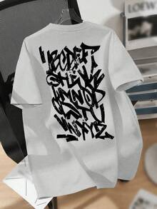 T-Shirt With Graffiti Lettering, Unisex Men's And Women's Blouse, 100% Cotton, Premium Top Quality Streetwear. New Release. Immediate Shipping. Various Colors!! Plus Size. - 灰色 - 查看 4
