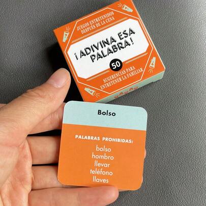 Adivina Esta Palabra - Un popular juego de cartas en miniatura en español con 50 cartas, ideal para reuniones con amigos y familiares, y como regalo para fiestas. Juego de fiesta