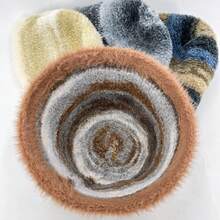 1pc, Striped Gradient Fisherman's Hat, Casual And Styling, Winter Warm Headwear, Autumn Fashion Accessory, Ladies' Soft And Warm Hat.