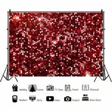 D8x6ft Red Glitter Backdrop Red Shimmer Sequin Photography Background For Birthday Wedding Engagement Anniversary Prom Bridal Shower Christmas Party Decorations Banner - Đỏ - Xem 4