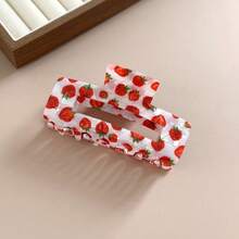 1 Piece Of Elegant And Sweet Strawberry Print Rectangular Hairpin - White And Red Contrast Hollow Design, Light And Stable Women's Hair Accessories, Suitable For Daily Party Travel, Fun Style - Màu cam nhiều màu - Xem 4