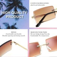 Gafas de sol rectangulares sin montura vintage para mujeres hombres lentes de sol retro - 03 Tiene - Ver 6