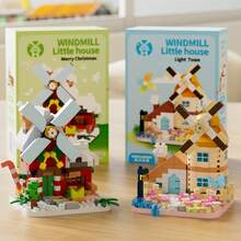 Juguete modelo de bloques de construcción de partículas micro en forma de casa de molino de viento, decoración de escritorio de dibujos animados lindos DIY, regalo de decoración del hogar - Multicolor - Ver 5