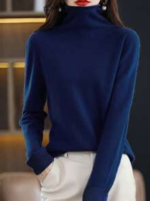 LINY XIN Women's 100% Merino Wool Seamless Sweater Turtleneck Fall Winter Warm Soft Knitted Vintage Sweater Long Sleeve Knitted Pullover Tops