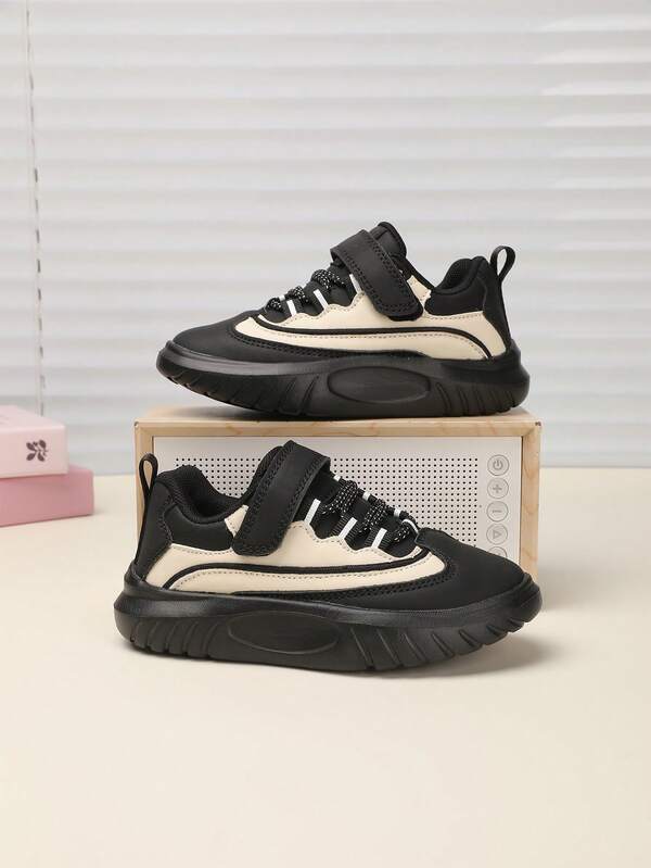 Kids & Teens' Hook And Loop Colorblock Sports Sneakers