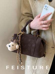 1件 FEISTURE 新款字母压纹手提包，PU材质时尚女士单肩斜挎包，带吊坠，适合日常外出、约会、通勤。 - 咖啡 - 查看 2