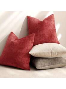 1 Vỏ gối trang trí bằng vải nhung, Vỏ gối sang trọng dệt mềm mại cho giường và ghế sofa phòng khách - Đỏ - Xem 4