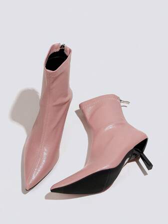 Fall/Winter 7cm High Heel Ankle Boots & Short Boots, Comfortable & Fashionable Pointed Toe Slim Fit Elastic Boots For Women, Pink,Kitten Heels