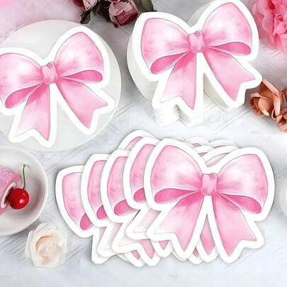 50张粉色蝴蝶结餐巾纸，独特可爱的蝴蝶结造型餐具，4层餐巾纸，适合主题生日派对装饰、婚礼派对装饰、下午茶装饰、婚礼、新娘送礼会、单身派对、生日派对等。