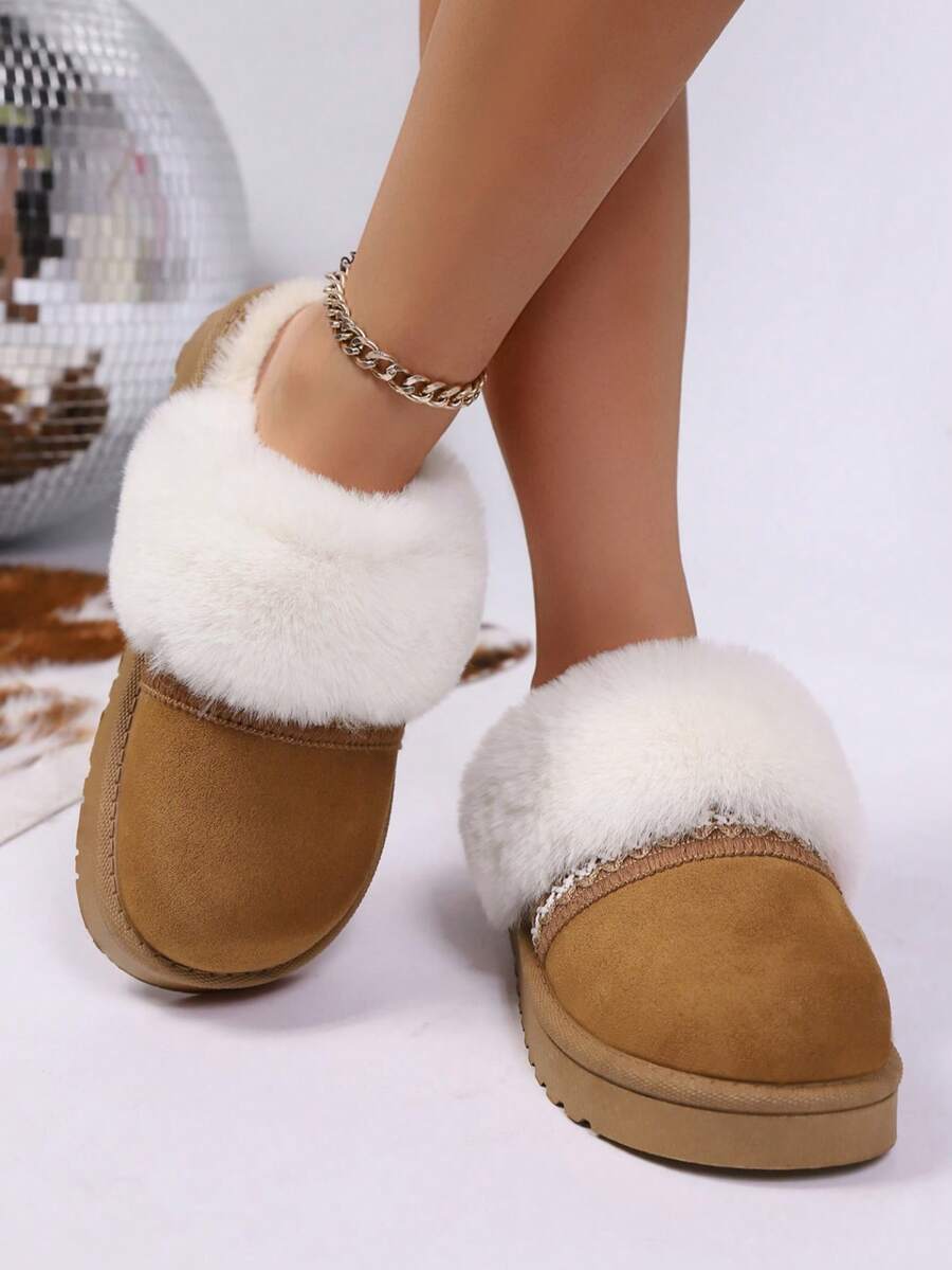 Women's Thermal Slippers, Warm And Non-Slip Thick Sole Lined For Indoor/Outdoor Wear, Autumn/Winter,Fur Boots - Brown - View 1