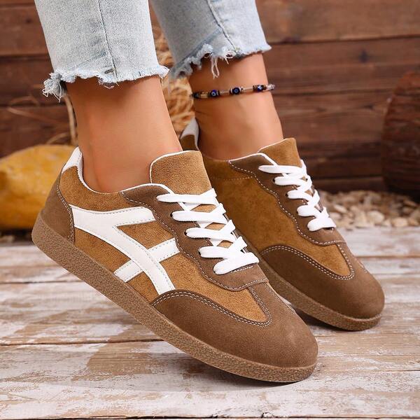 Vintage Casual Thick Sole Lace-Up Sport Sneakers For Women, College Style