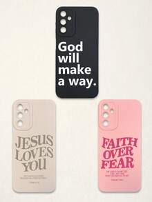 3pcs Christian Style Black/Beige/Pink Phone Cases Compatible With IPhone & Galaxy - Multicolor - View 29