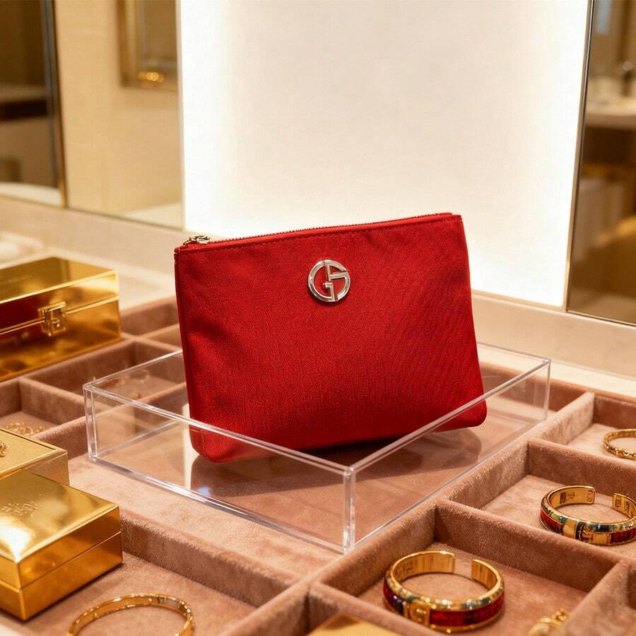 Armani 1PC Handbag For Women, Red Portable Makeup Bag, Simple And Stylish Handbags For Women, Suitable For Carrying Makeup Products/Wallets/Daily Necessities/Functional Handbags, Suitable For Daily/Travel/Tourism/Camping, As A Gift For Her/Him, Autumn Promotion, Back To School Season, Christmas, Mother's Day.GAR25008