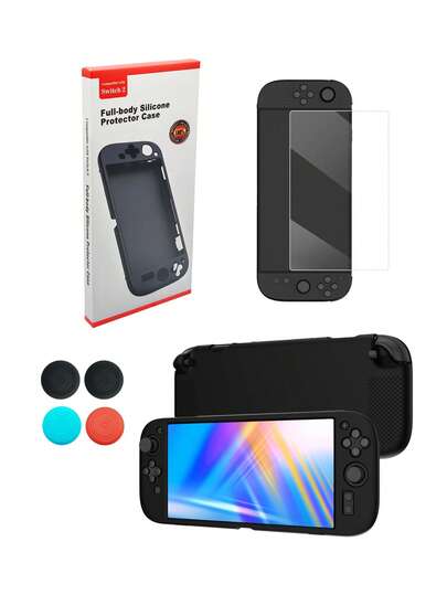 1 Set For Nintendo Switch 2: 1pc Game Protective Case + 4pcs Joystick Caps + 1pc Tempered Glass Screen Protector, Anti-Slip Textured Design, Anti-Sweat, Anti-Dust, Anti-Scratch, Comfortable Grip, Enhanced Gaming Experience