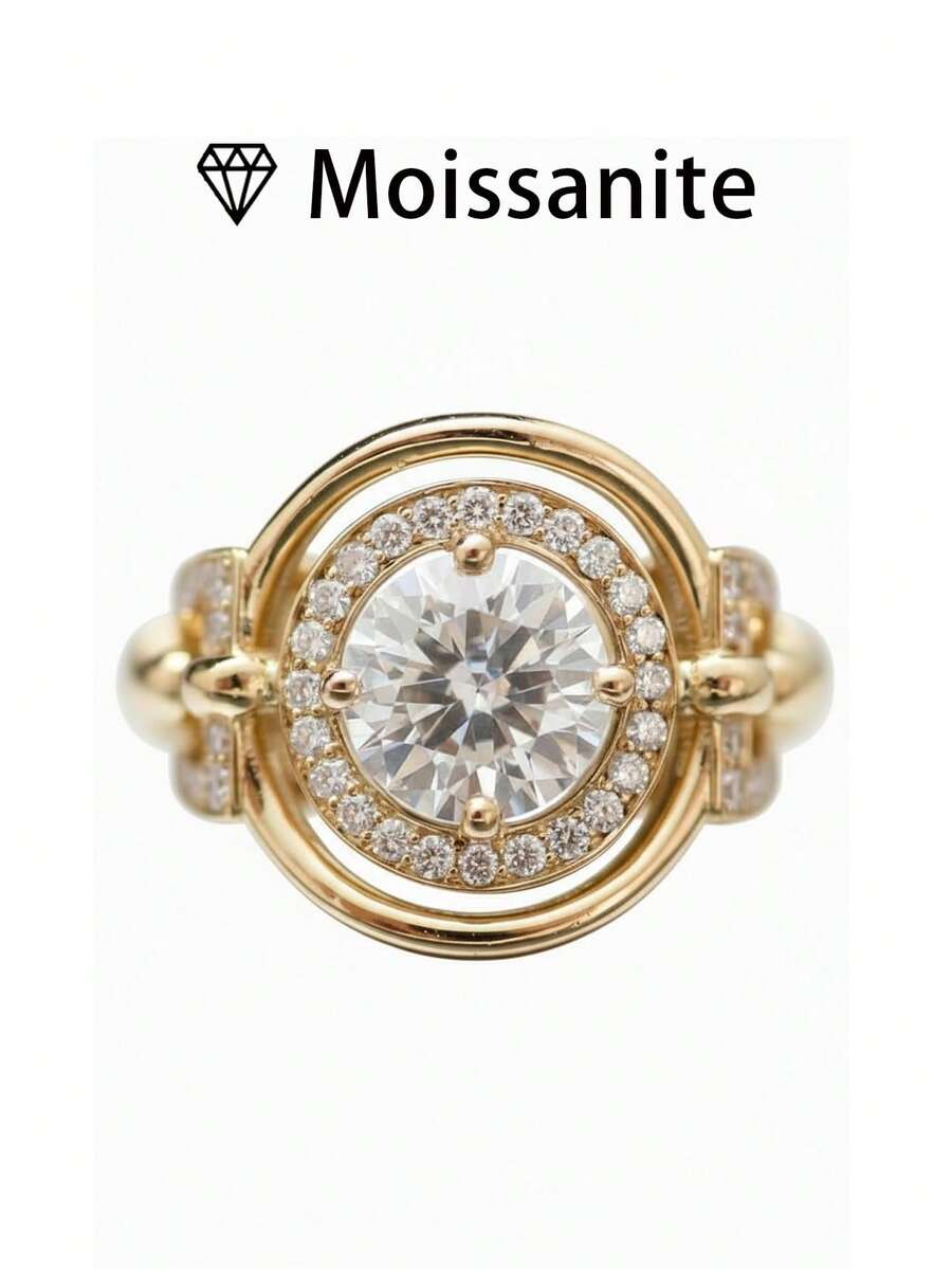 1 件女士结婚戒指，圆形戒指，4.2 克 S925 纯银，2 克拉莫桑石，波西米亚宫廷风格，奢华订婚、婚礼、周年纪念、情人节礼物，附有莫桑石证书和精美礼品盒