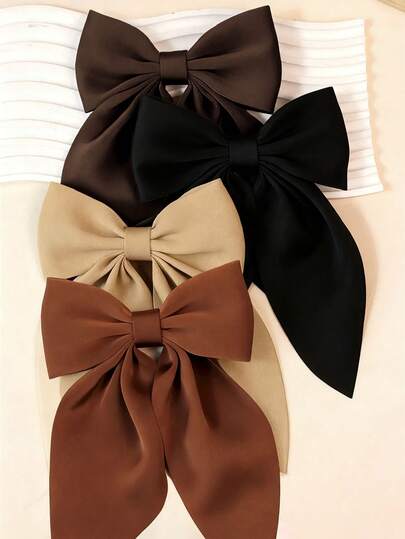 4 piezas/1 pieza Pinzas para el cabello con lazo extra grande, Barrettes para el cabello con cola de lazo suave y larga, Pinzas para el cabello de metal retro de seda, Accesorios elegantes para el cabello, Gran regalo para niñas, Ganchos para el cabello, Pinzas para el cabello, Horquillas, Accesorios para la cabeza