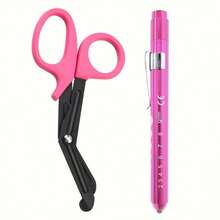 1 Set de Útiles Escolares Tijeras y Bolígrafo con Luz, Incluye 1 Bolígrafo con Luz, 1 Tijera Multiusos de 6 Pulgadas (Púrpura/Azul/Rosa), Baterías No Incluidas - Multicolor - Ver 10