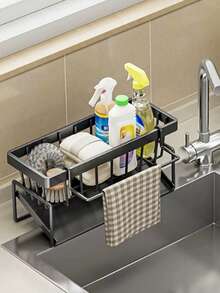 Stainless Steel Kitchen Sponge Holder Soap Dish Rack, Slanted Design To Prevent Water Accumulation, Independent Towel Rack, Mildew-Resistant, Essential For Kitchen And Bathroom