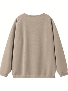 Women's Winter Oversized Slim-Fit Waffle Sweater - Soft Pink & Black Crew Neck Tummy Control Sweater Vest-Like Layering Top, Cozy Long Sleeve Pullover For Casual & Formal Wear, (Hand Wash/Dry Clean)  Active Wear Women   Summer  Gym Mujer  Gym Mujer  Workout Clothes For Women  Sweatshirts For Women  Women's All Season Clothes Women's Spring Clothes Women's Summer Clothes Women's Year Round Outfits Spring Fashion For Women Summer Fashion For Women - 卡其色 - 查看 6