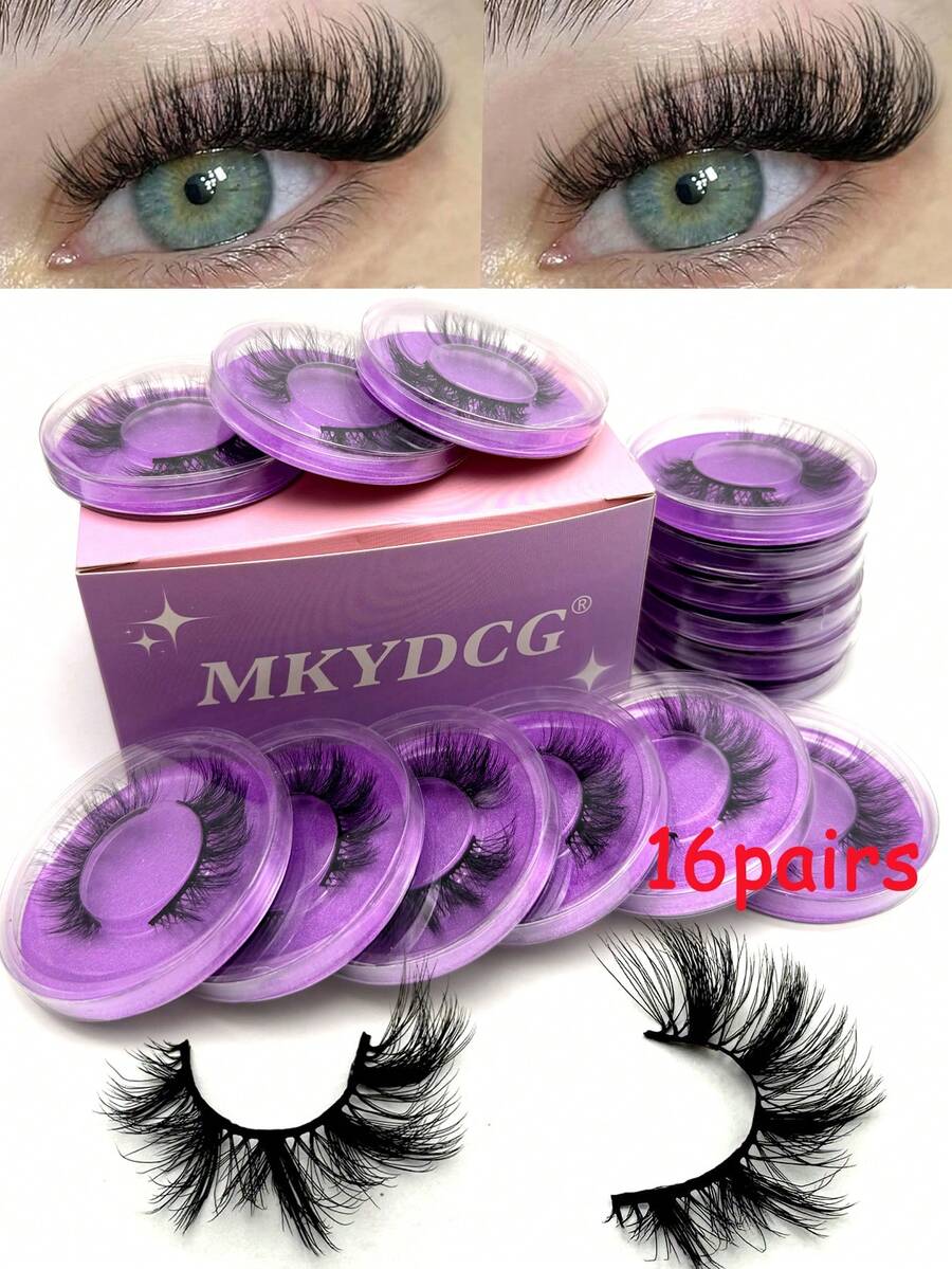 10/16/21 Pairs Fluffy&Thick 3D False Eyelashes With Glitter Paper Box,Lashes Bulk Christmas Gifts,3D Cat Eye Eyelashes Natural Soft,Protable, Makeup Manga Lashes,Dramatic Messy Mink Lashes Wispy, Individual Package Faux Mink Lashes Wholesale - 黑色 - 查看 1