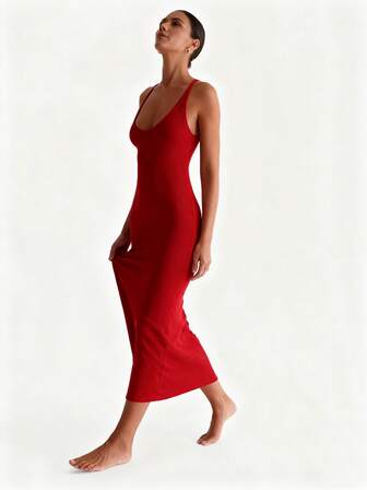 XLLAIS Sexy V-Neck Knit Bodycon Dress With Criss-Cross Open Back, Stretchy Christmas Party Dress