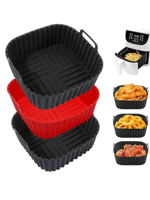 1pc Air Fryer Silicone Pot, Reusable Silicone Air Fryer Liner, Air Fryer Accessories, Kitchen Accessories Replacement Disposable Baking Tray Square Liner, Air Fryer Silicone Baking Tray Household High Temperature Resistant Silicone Steamer Baking Tray Pad Cake Special Mold