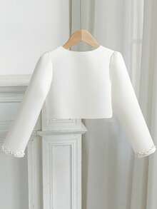 Mädchen Weiße Formaljacke, Langarm Perlenstrickjacke für Bühnenauftritte, Hochzeiten, Geburtstagsfeiern, Herbst, passend zu Prinzessinnenkleid - Weiss - Übersicht 3