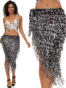 女士亮片流苏蝴蝶文胸配三角臀巾套装，适合肚皮舞、拉丁舞舞台表演、嘉年华派对等场合。 - 彩色 - 查看 5