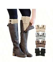 1 Pair Women's Winter Warm Boot Cuffs, Crocheted Knitted Boot Socks Short Leg Warmers, Leg Sleeve Boots Cover Warmer Gifts  Plain    Casual    Polyester    Rib-Knit - 白色 - 查看 12