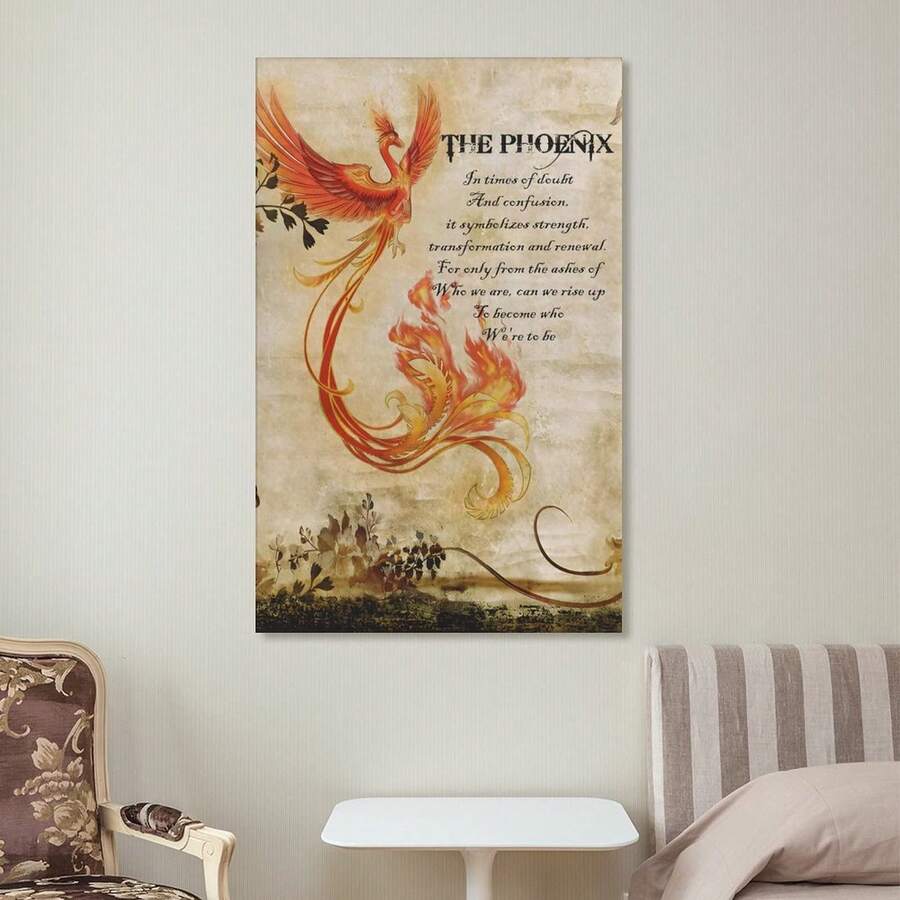 1pc Unframed Canvas Painting,The Phoenix In Times Of Doubt And Confusion It Symbolizes Strength Transformation And Renewal Poster Or Canvas, Phoenix Quotes Wall Art,Suitable For Living Room, Study, Bedroom, Etc. - Multicolor - View 1