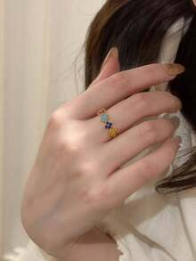 1 Bộ trang sức thời trang bằng thép không gỉ hình hoa bốn lá sang trọng, nhẫn và hoa tai cỏ bốn lá Dopamine dành cho nữ - Vàng - Xem 2