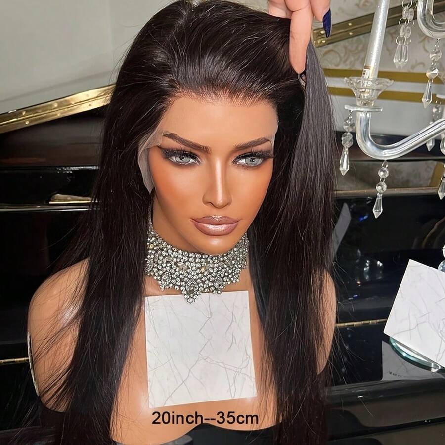 ZHUICHAO 34 Inch Black Straight Human Blended Hair Wigs 200% Density 13x4 HD Transparent Lace Frontal Brazilian Wig Pre Plucked Bady Hair And Pre-Bleached Invisible Knots For Women - Natural & Black - View 1